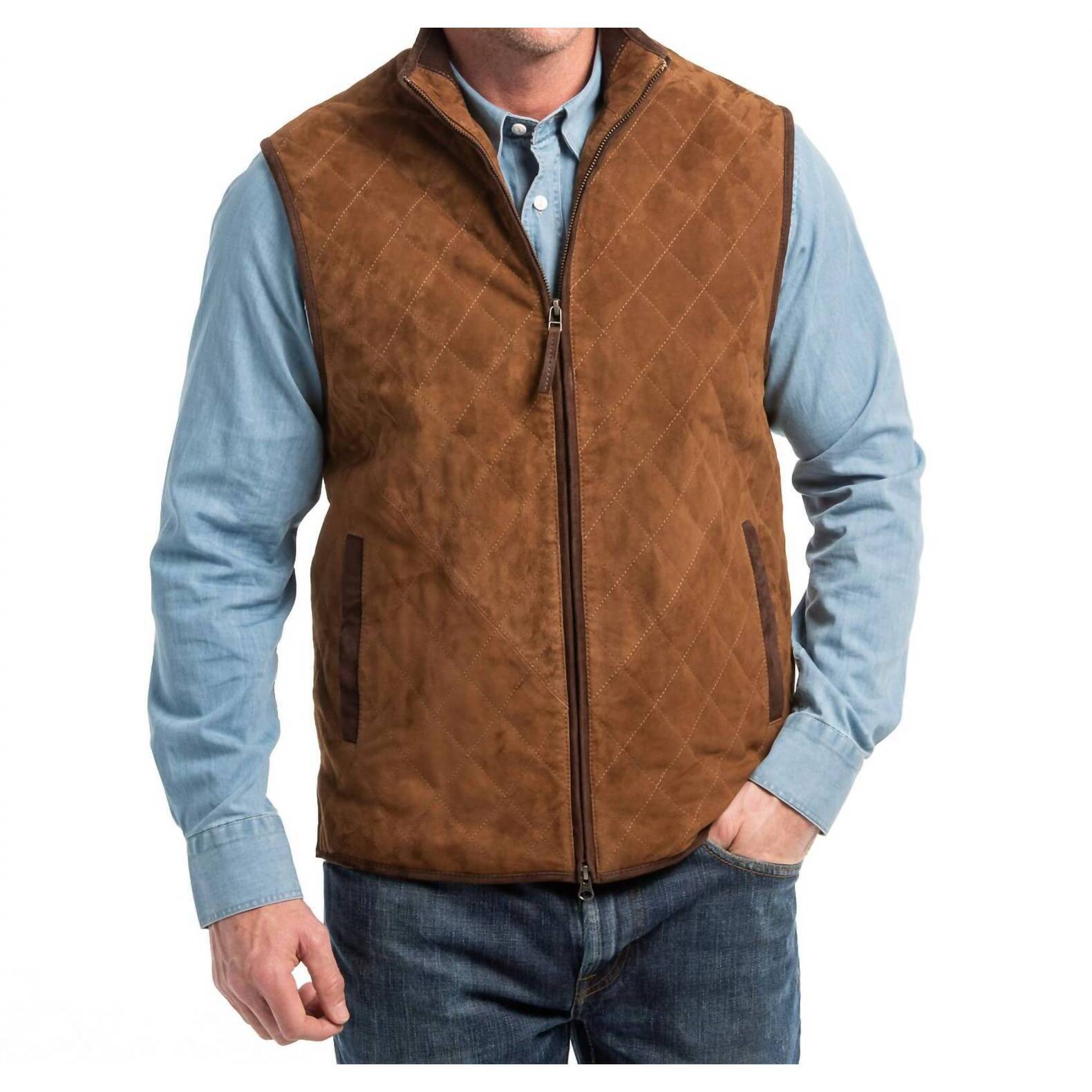 New Madison Creek Outfitters Ridgeland Quilted Goat Suede Vest In Whiskey
